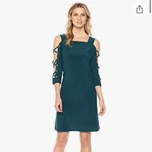 MSK Women's Knit Shift Dress with X-Sleeve Detail-Gold Grommets